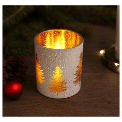 Theelichthouders kerstboom wit - goud. Set van 2 afmetingen - Afbeelding 2