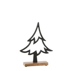 Moderne metalen kerstboom op houten voet