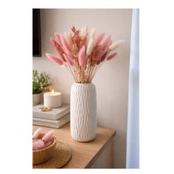 Witte vaas met droogbloemen 9x20cm